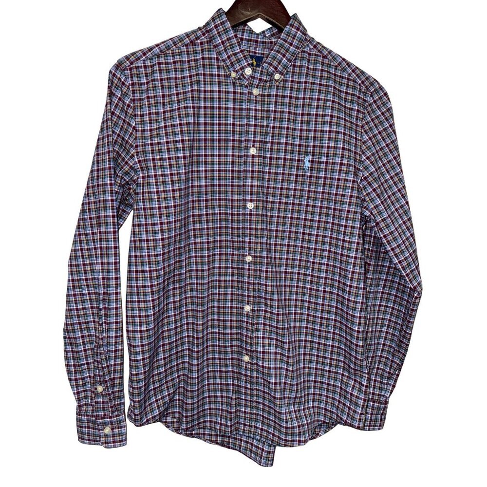 Polo Ralph Lauren Boy's Plaid Shirt XL 16/18 Blue Button Long Sleeve Preppy
